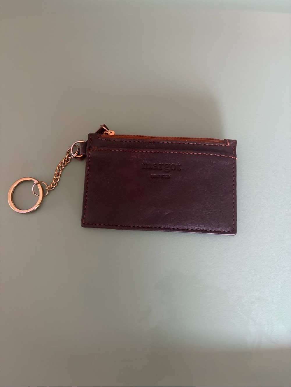 Margot Slim Leather Card Holder Keyring in Burgundy